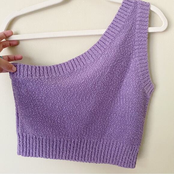Madewell | Textural Knit One Shoulder Sweater Tank Top Cropped Purple Medium - Picture 4 of 6